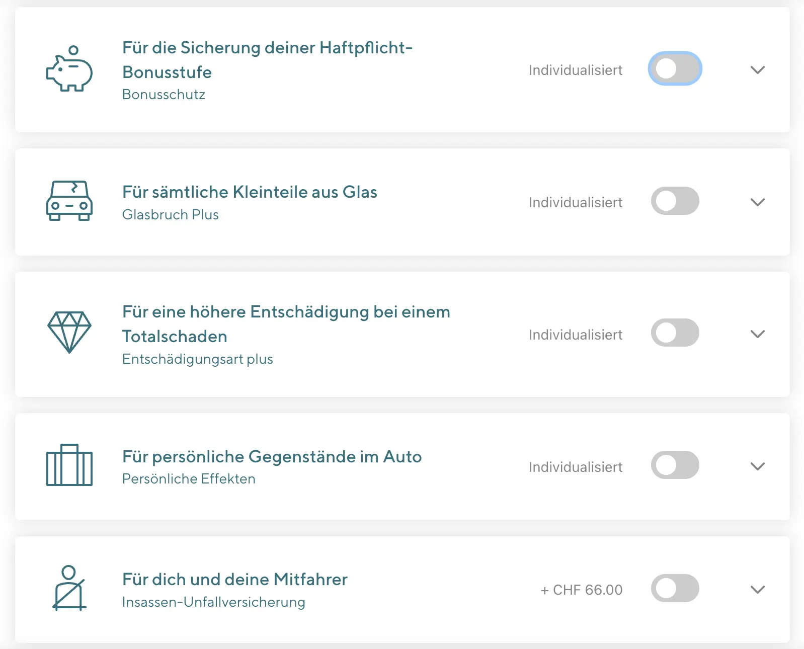 The car insurance options I uncheck at Smile: all fear-mongering add-ons removed for a Mustachian profile