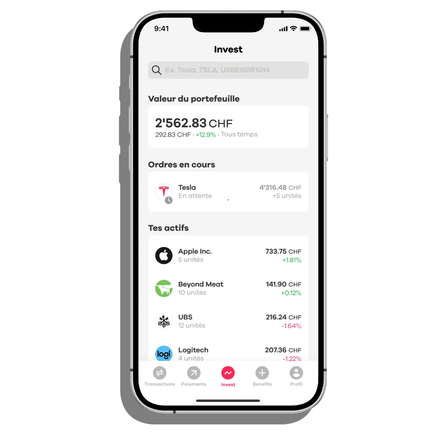 Application mobile neon invest