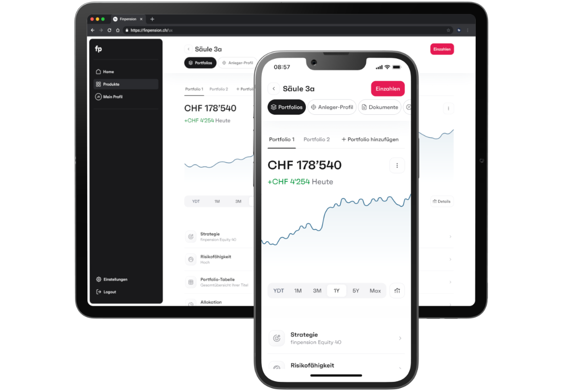 Mobile und Web-Apps der 3. Säule von finpension