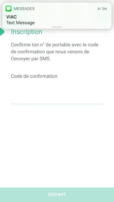 SMS confirmation of the phone number used for the registration
