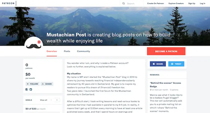 Becoming patron of 'Mustachian Post' on Patreon, how cool is that?!