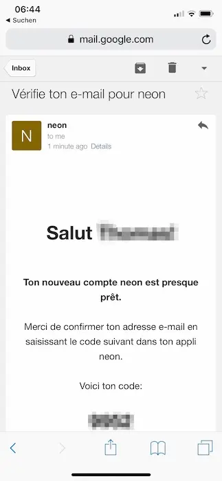 Email with confirmation to open the account