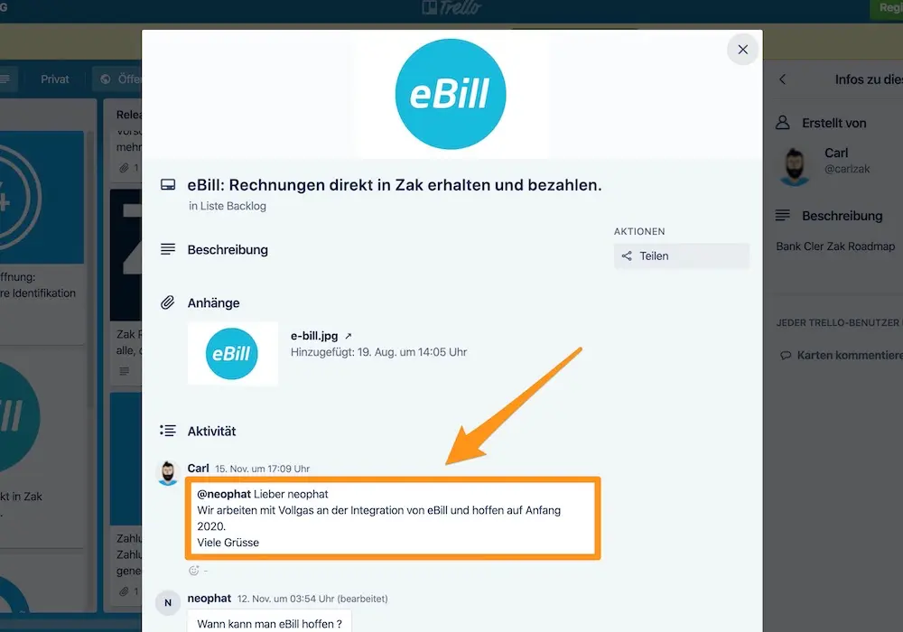 eBill for Zak will be available early 2020