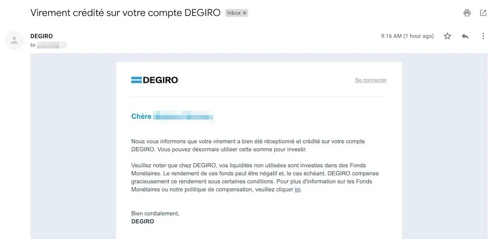 There you go, the cash has arrived! We're ready to invest with DEGIRO!