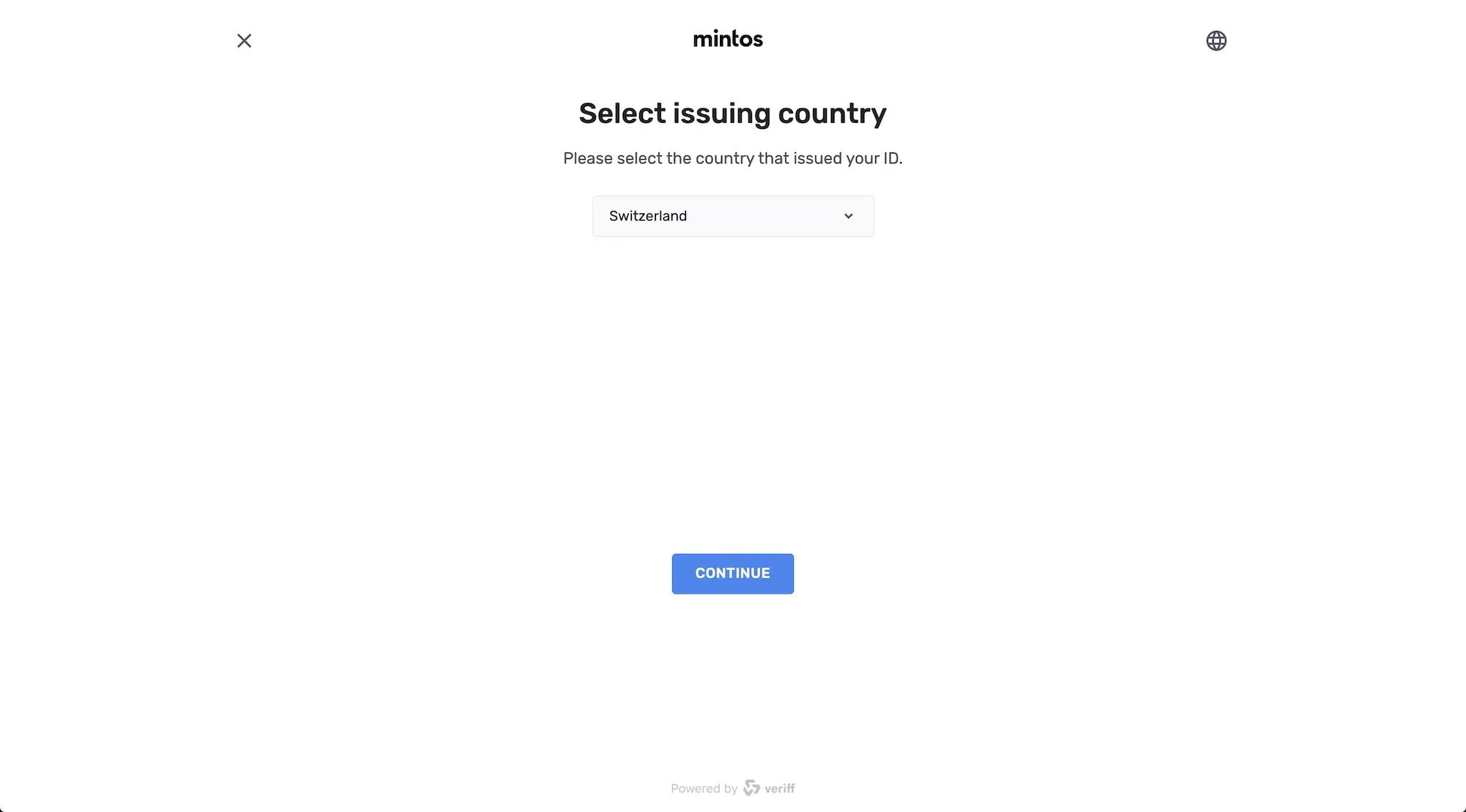 Select the country that issued you the ID that you will use to verify your identity with Mintos