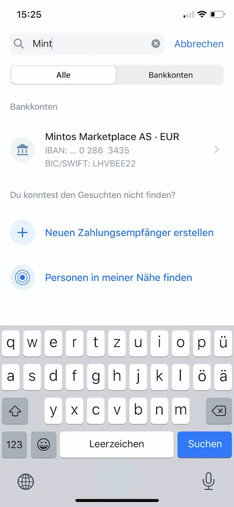 Search for 'Mintos' as recipient in your Revolut app