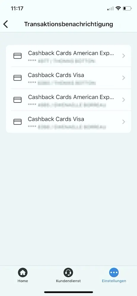 Configuring my cards to receive a push notification every time I spend an amount greater than CHF 0 (i.e. for all transactions :))