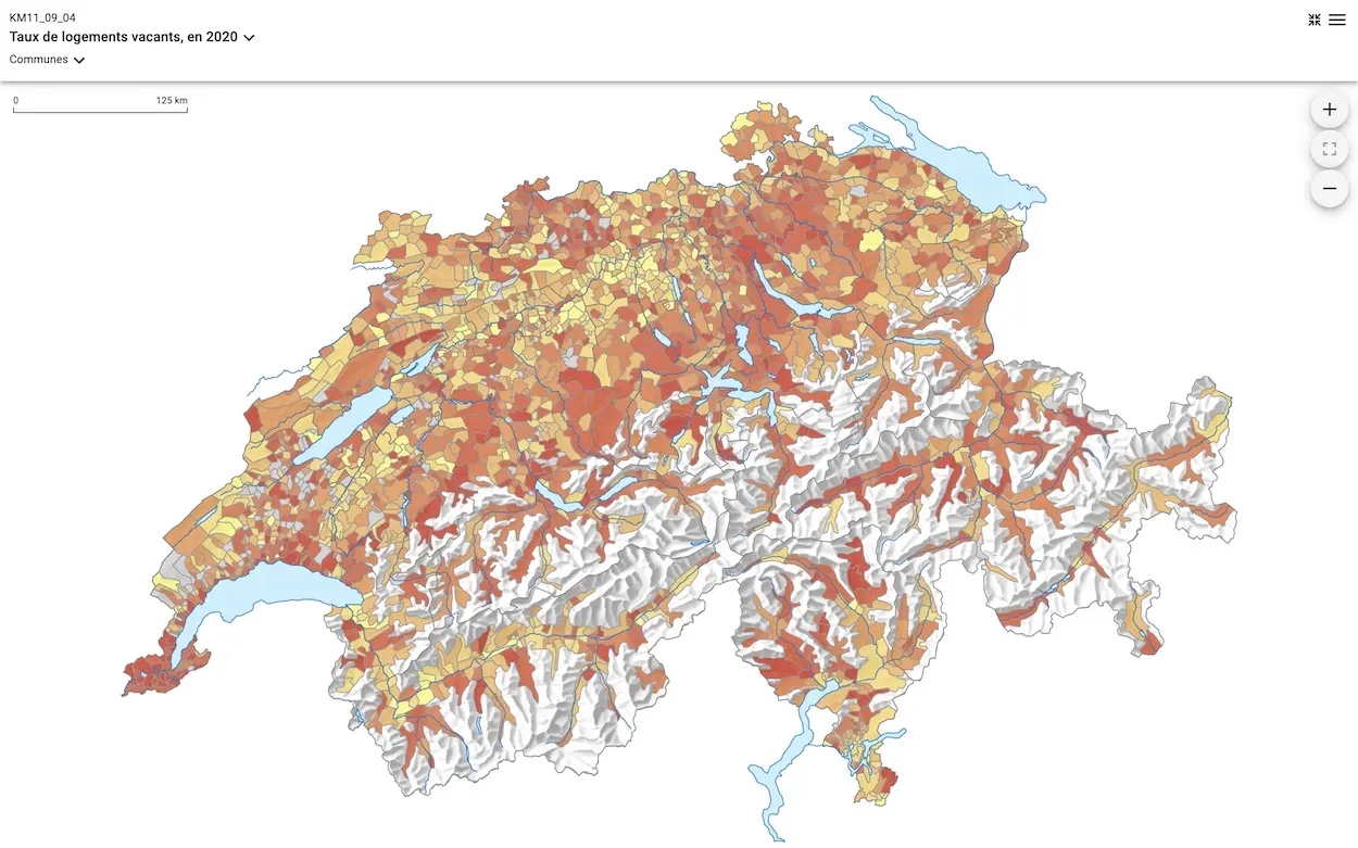 Swiss map of the vacancy rate per city (source: Federal Statistical Office website)