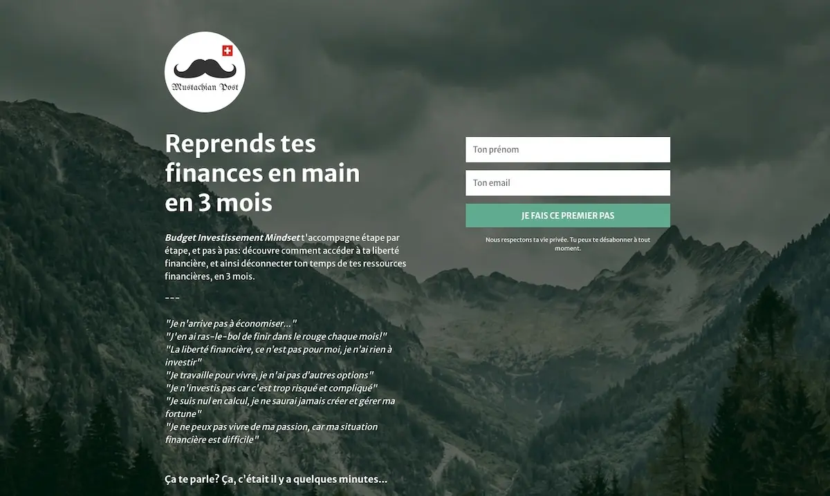 'Budget Investissement Mindset' online program, 100% by Swiss for Swiss