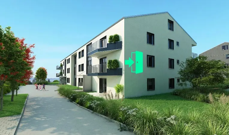 3D rendering of the future apartment of Raphaël in the Vaud countryside, in a quiet area :) (source: property developer)