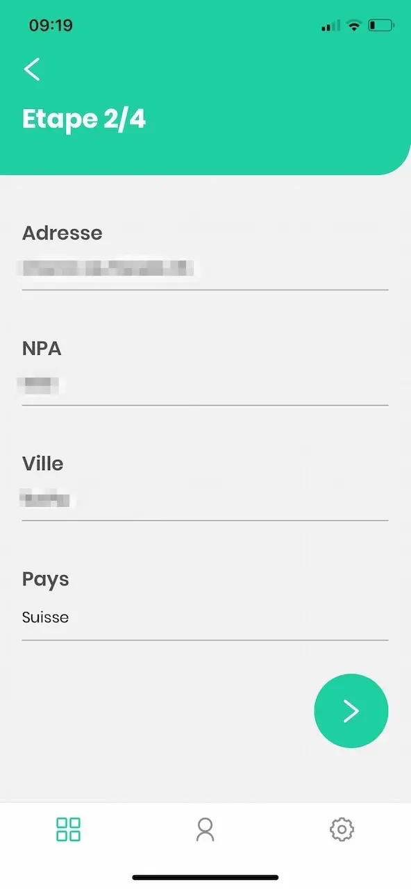 Saisie des données personnelles dans l'application mobile Kala (suite)