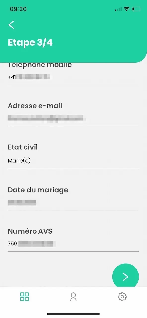 Saisie des données personnelles dans l'application mobile Kala (suite)