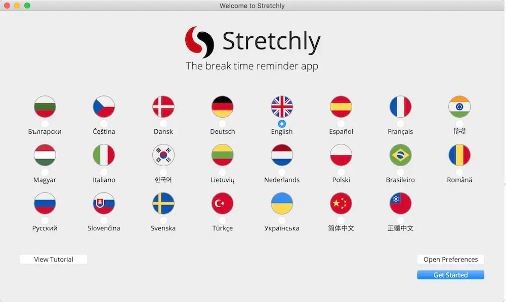 Gut zu wissen: Stretchly gibt es in jeder Menge Sprachen :)