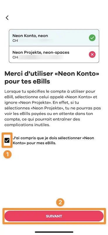 Make sure you understand that you have to choose the Neon Konto account (and not Neon Projekte which is for Spaces)