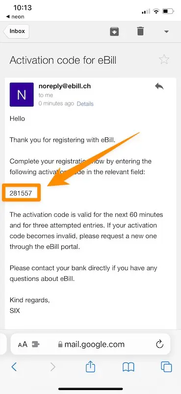 Email activation code