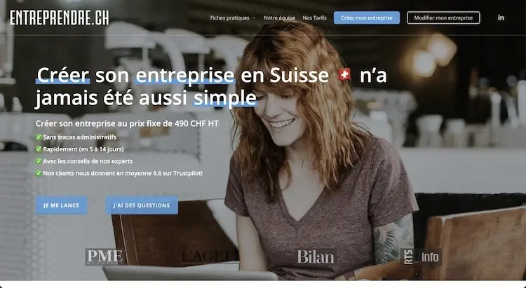 The entreprendre.ch website to create your company in Switzerland entirely online