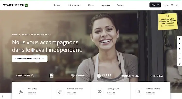Site web de la plateforme de création d'entreprise suisse startups.ch