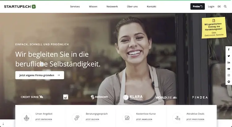 Website der Schweizer Gründungsplattform startups.ch