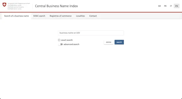 Zefix, the Central Business Name index in Switzerland