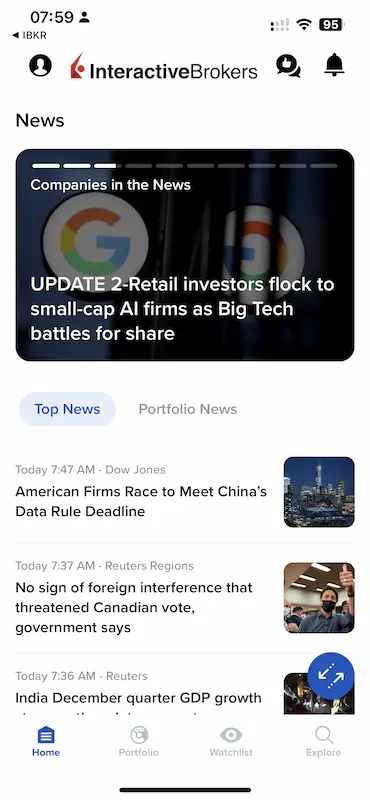 News related to your Interactive Brokers stock portfolio in the IBKR GlobalTrader mobile app