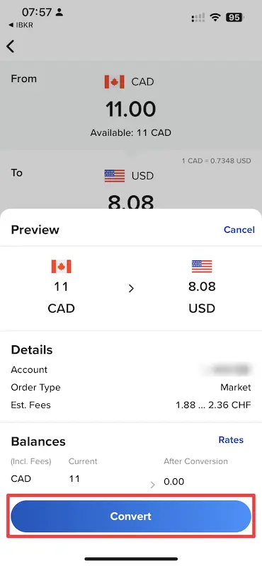 Step 5: Check your currency conversion order and when everything is correct, click 'Convert'