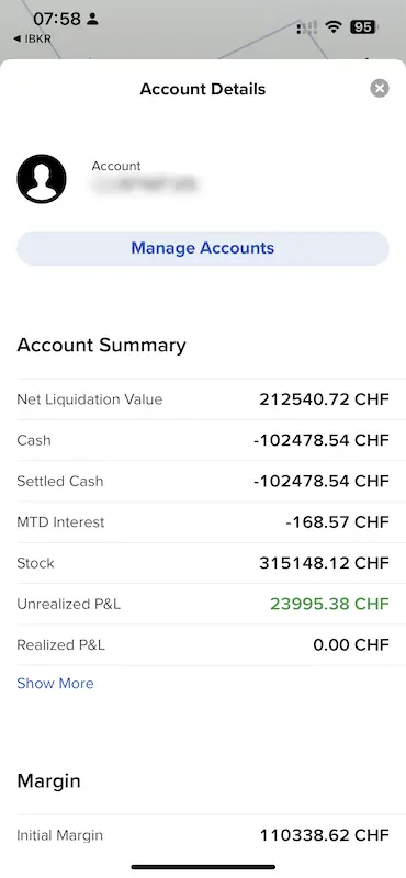 Summary of your Interactive Brokers account, including your total assets, total balance, and your unrealized P&L to see how much you've made or lost since you started investing