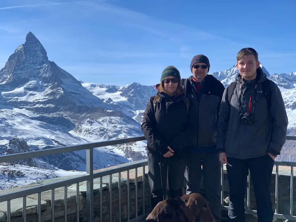 At The Matterhorn (Zermatt), with my wife and son