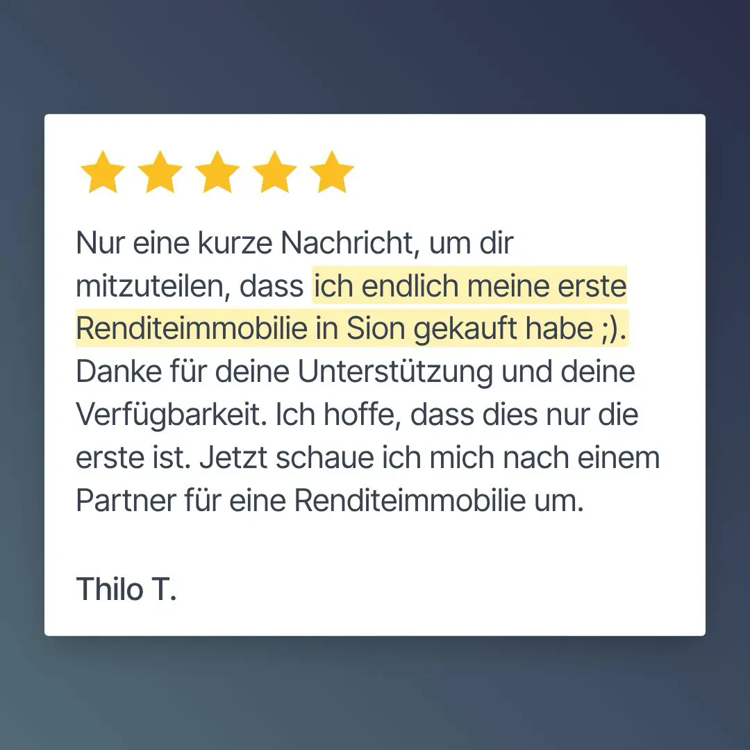 Thilos Feedback zu meinem Programm für Investitionen in Renditeimmobilien in der Schweiz