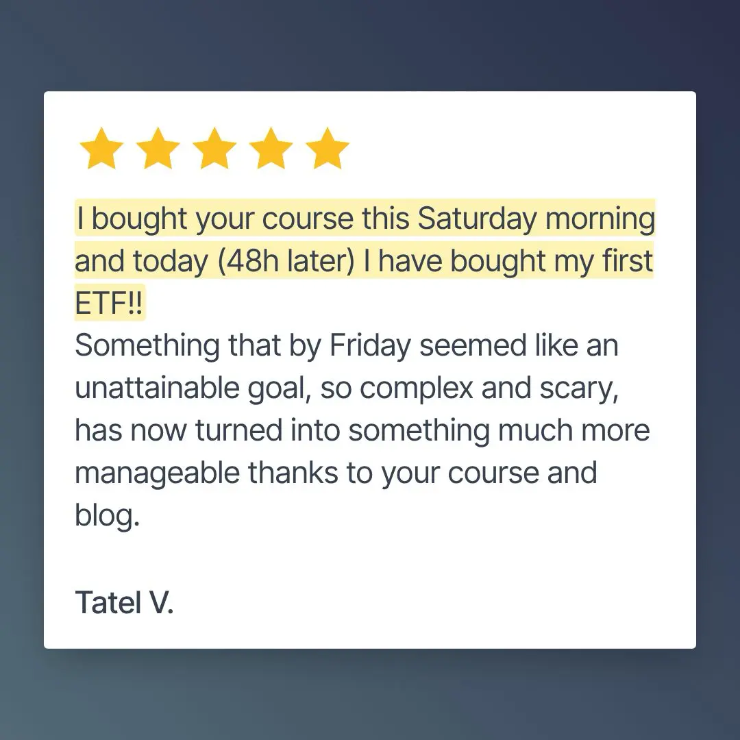 Tatel's testimonial about my beginner's program for investing in the stock market in Switzerland