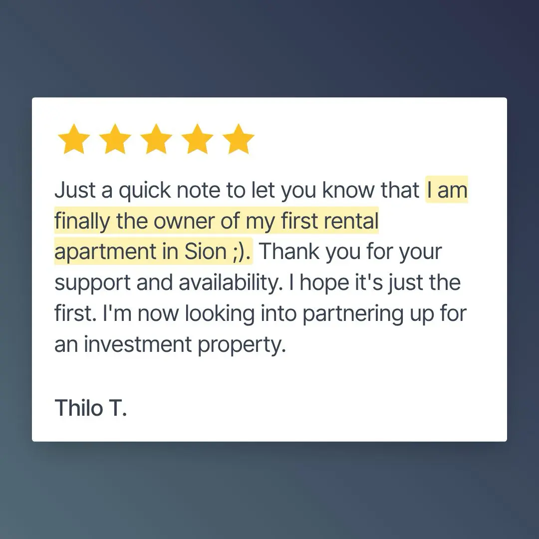 Testimonial from Thilo about my program for investing in rental properties in Switzerland