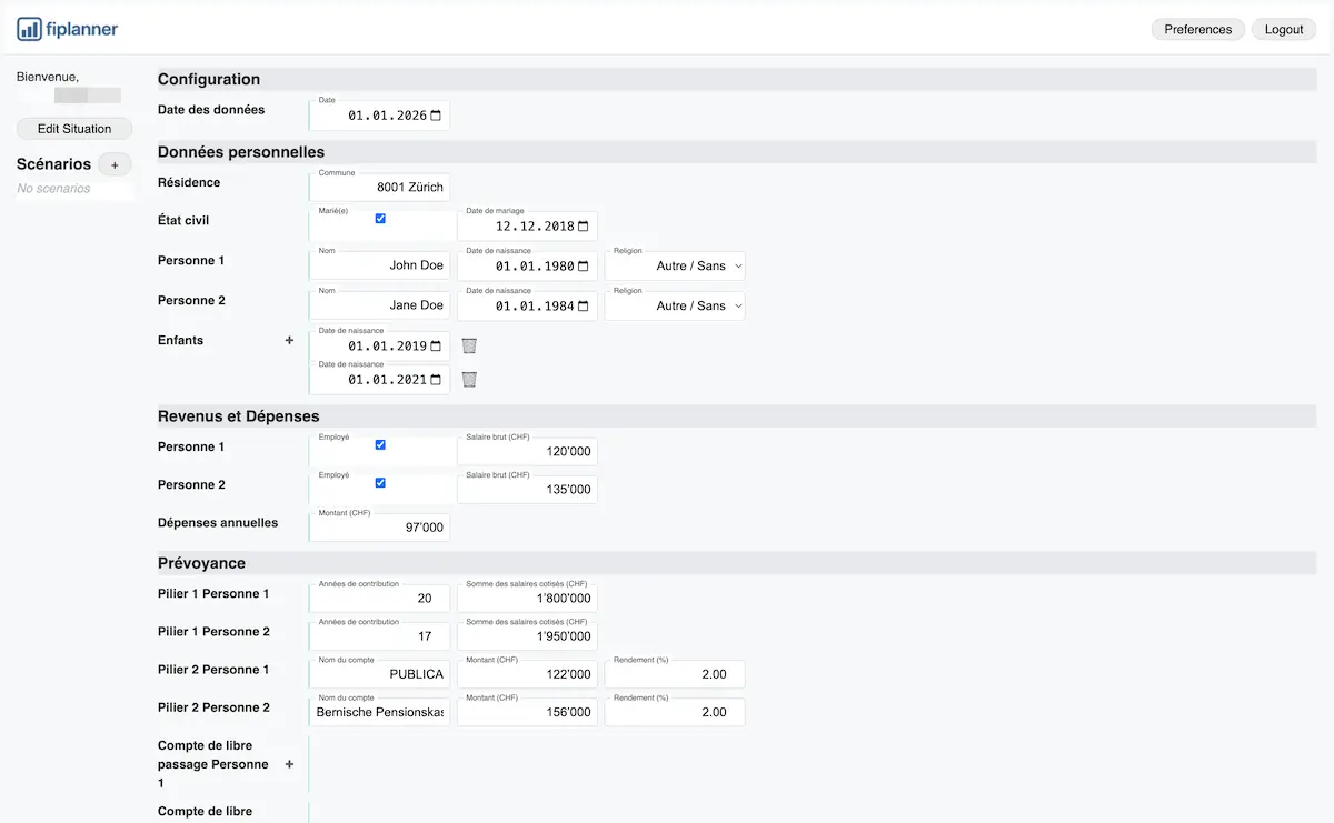 Version application web de FI Planner (avant le nouveau design implémenté): saisie de tes données