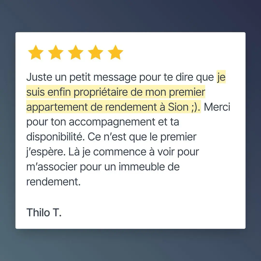 Témoignage de Thilo concernant mon programme pour investir dans l'immobilier locatif en Suisse