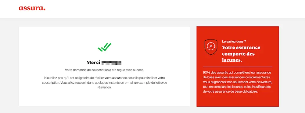 Example of my new health insurance subscription with Assura