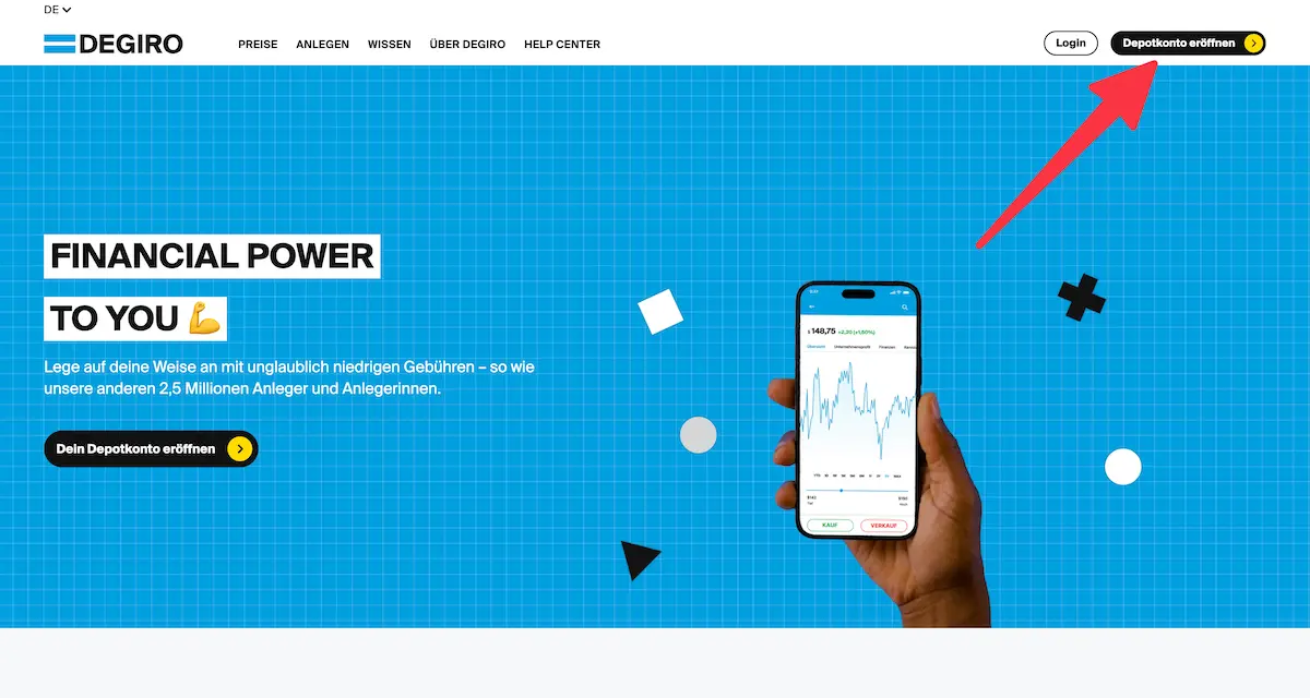 Klick auf den 'Depotkonto eröffnen'-Link