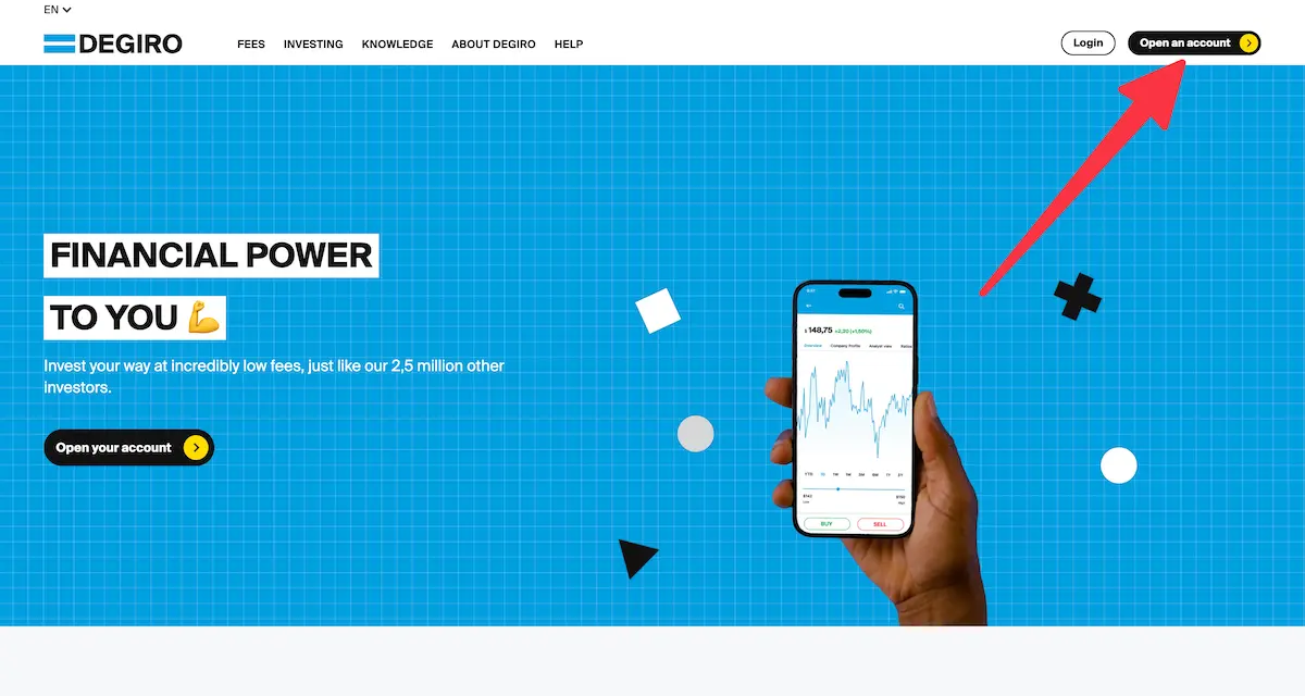 Click on the 'Open an account' link