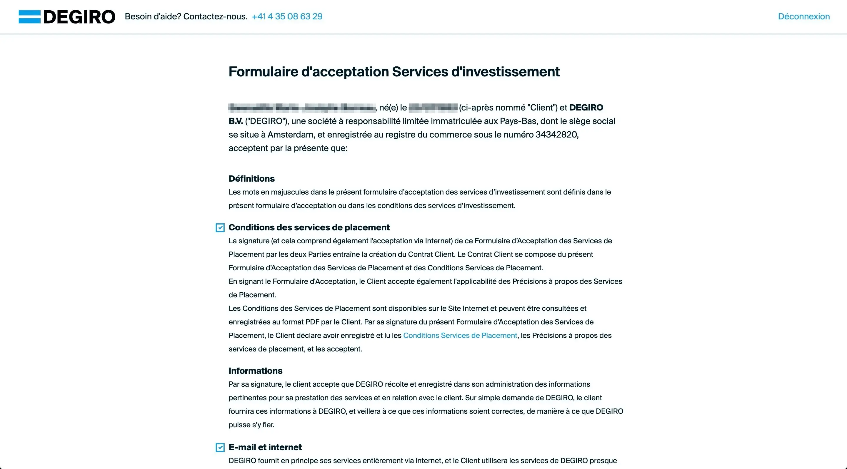 Annahmeformular Investment-Service