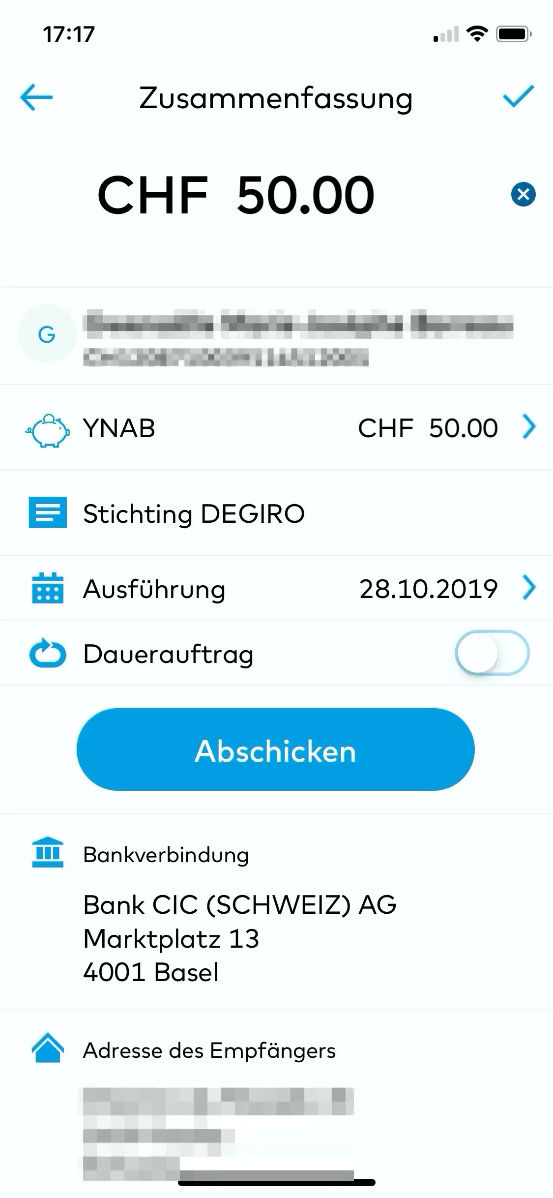 Zusammenfassung der Überweisung von Zak