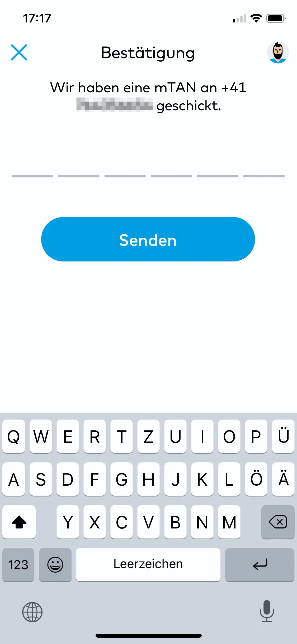 Bestätigung der Überweisung per SMS-Code mTAN