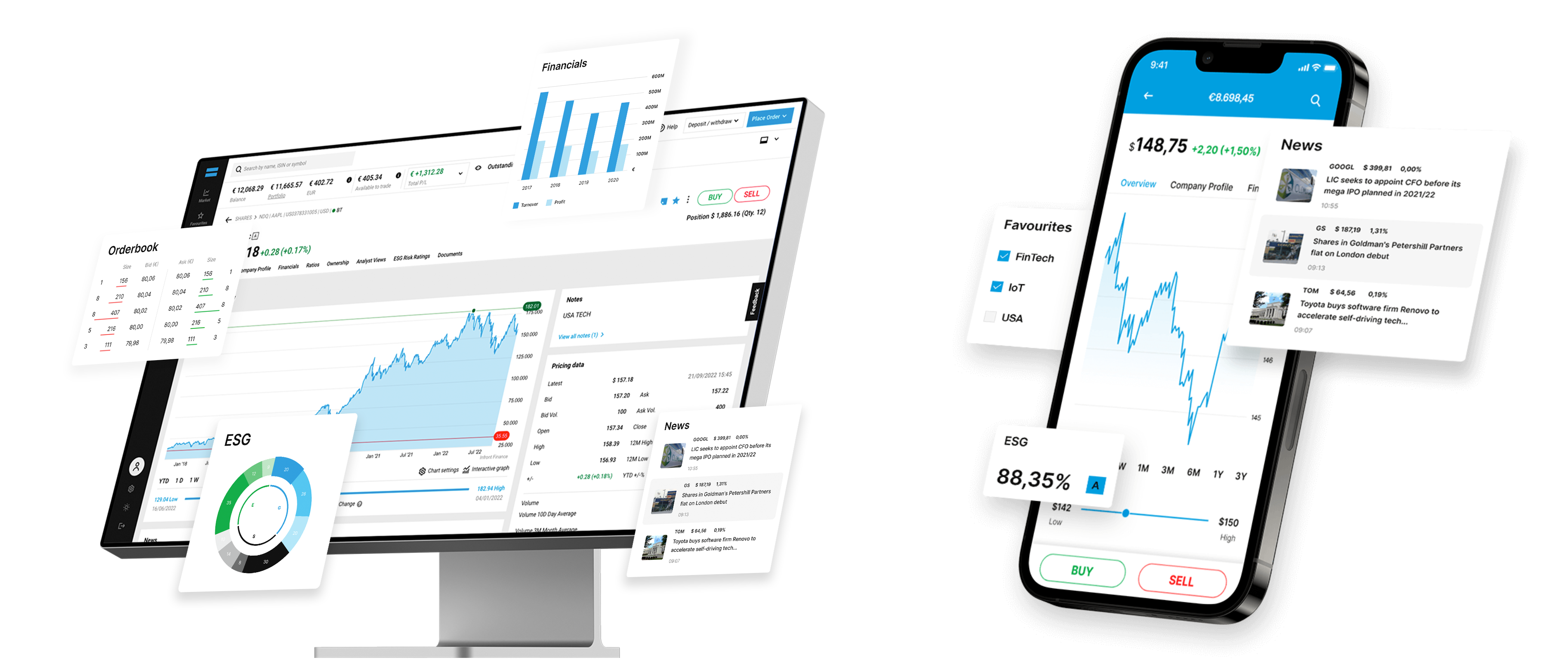 DEGIRO platforms: Webtrader trading platform and mobile trading app (iOS and Android)