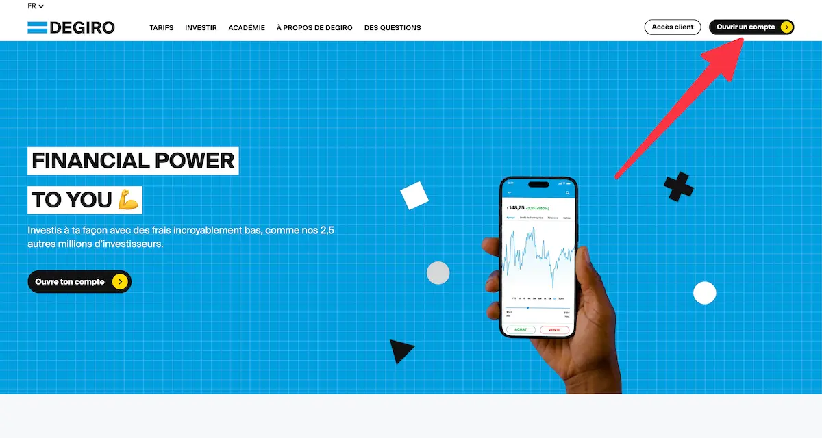 Clique sur le lien 'Ouvrir un compte'