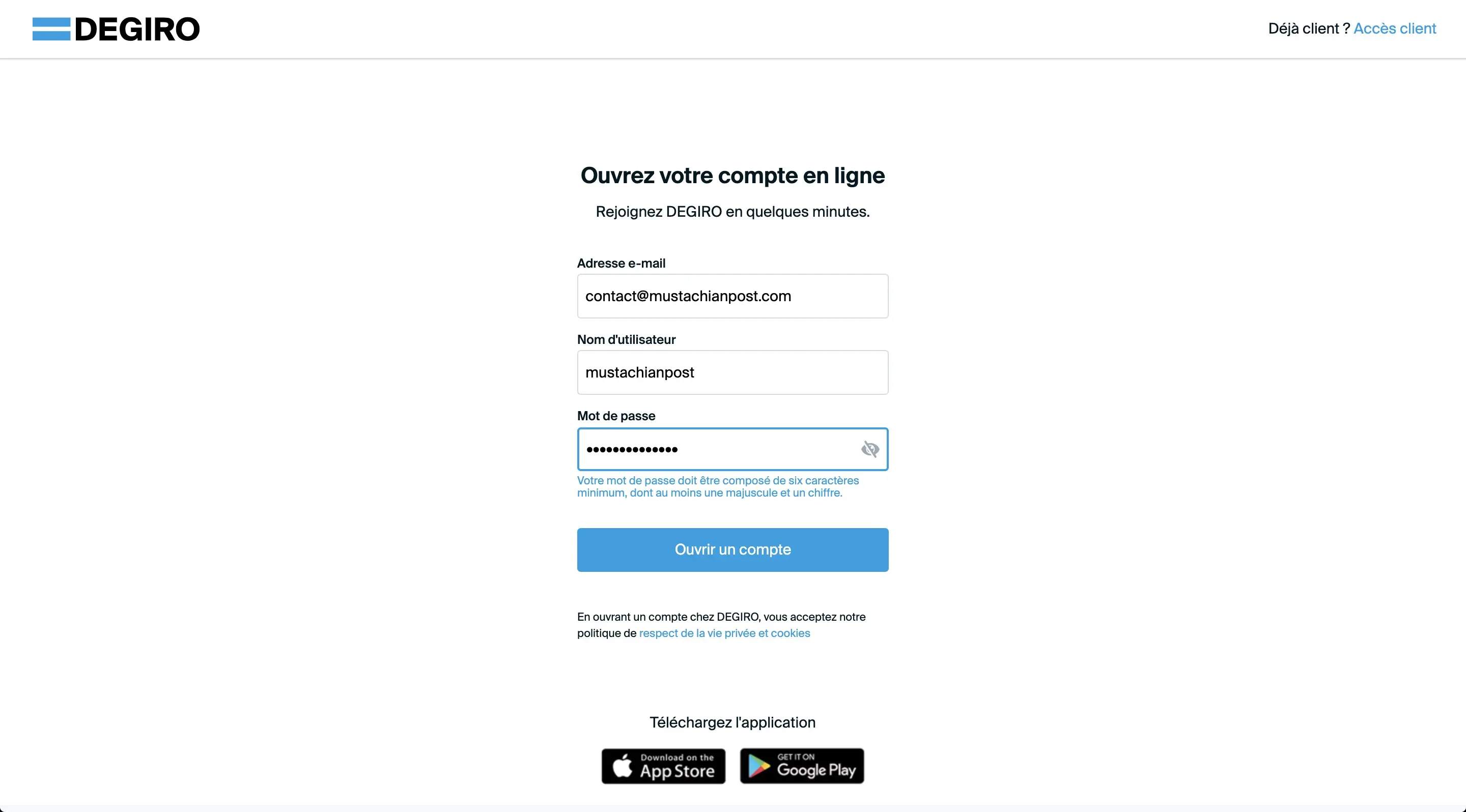 Enter your email address, then choose a username and password