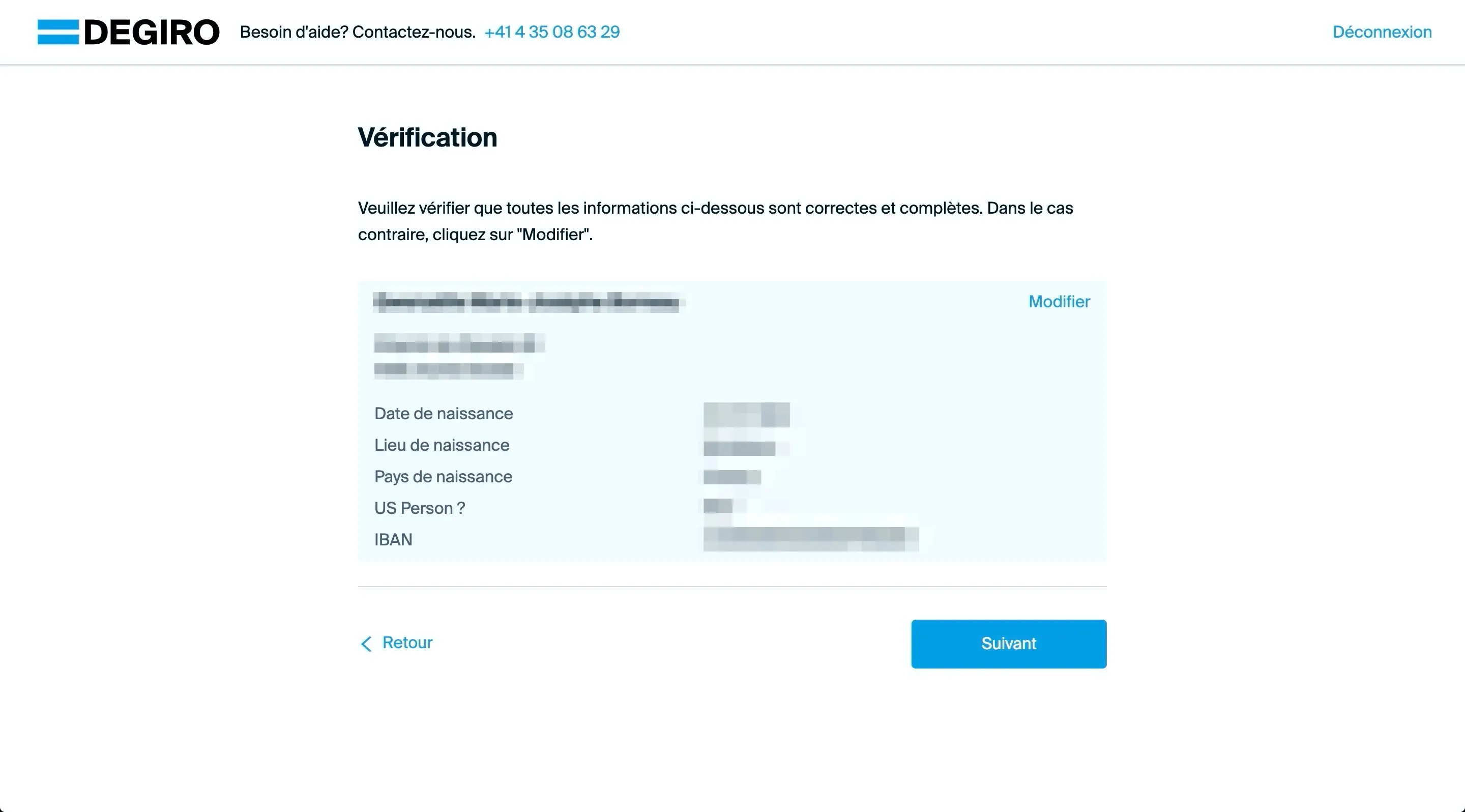 Checking the personal information you have just entered