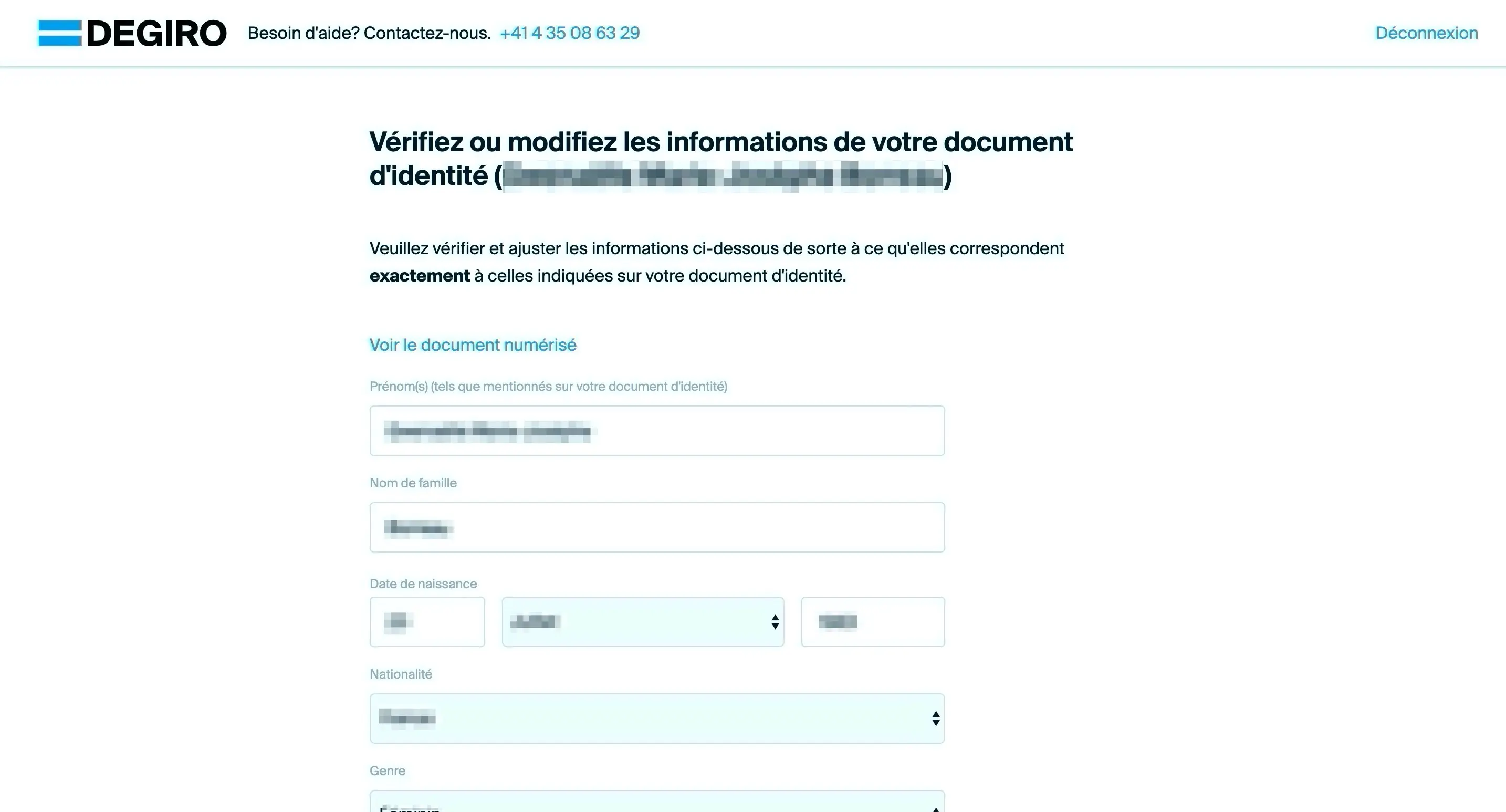 Verify that your passport scan has correctly pre-filled the identity verification fields