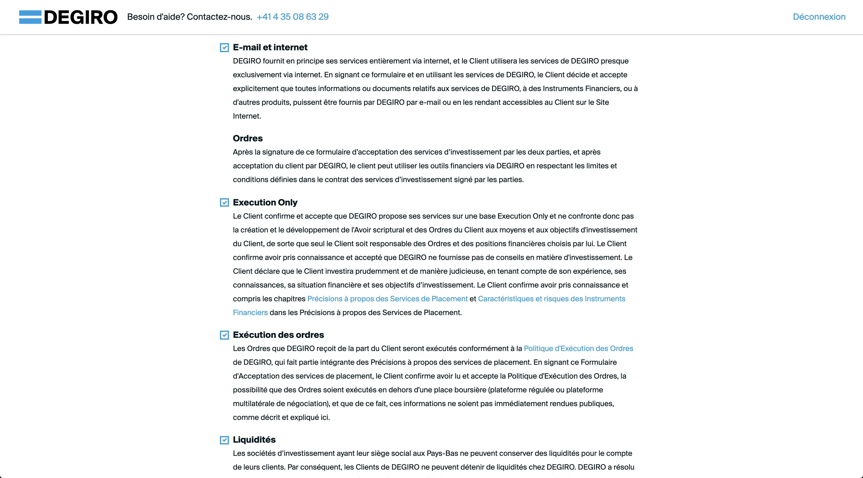 Investment service acceptance form (suite)