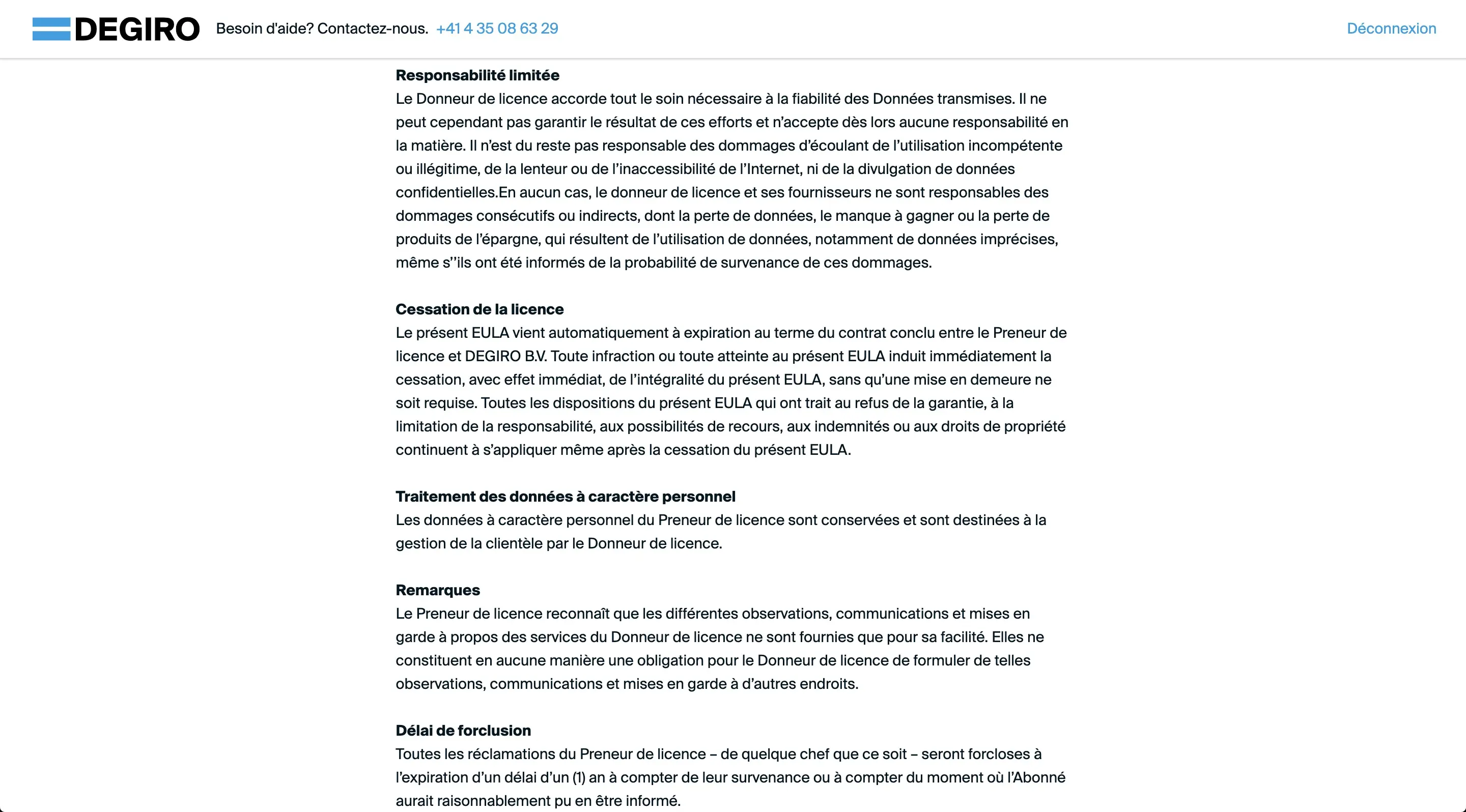 DEGIRO software license agreement (suite)