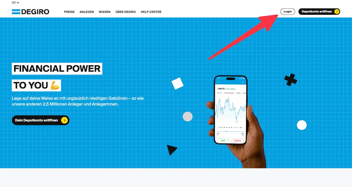 Login-Zugangs-Bildschirm bei degiro.ch