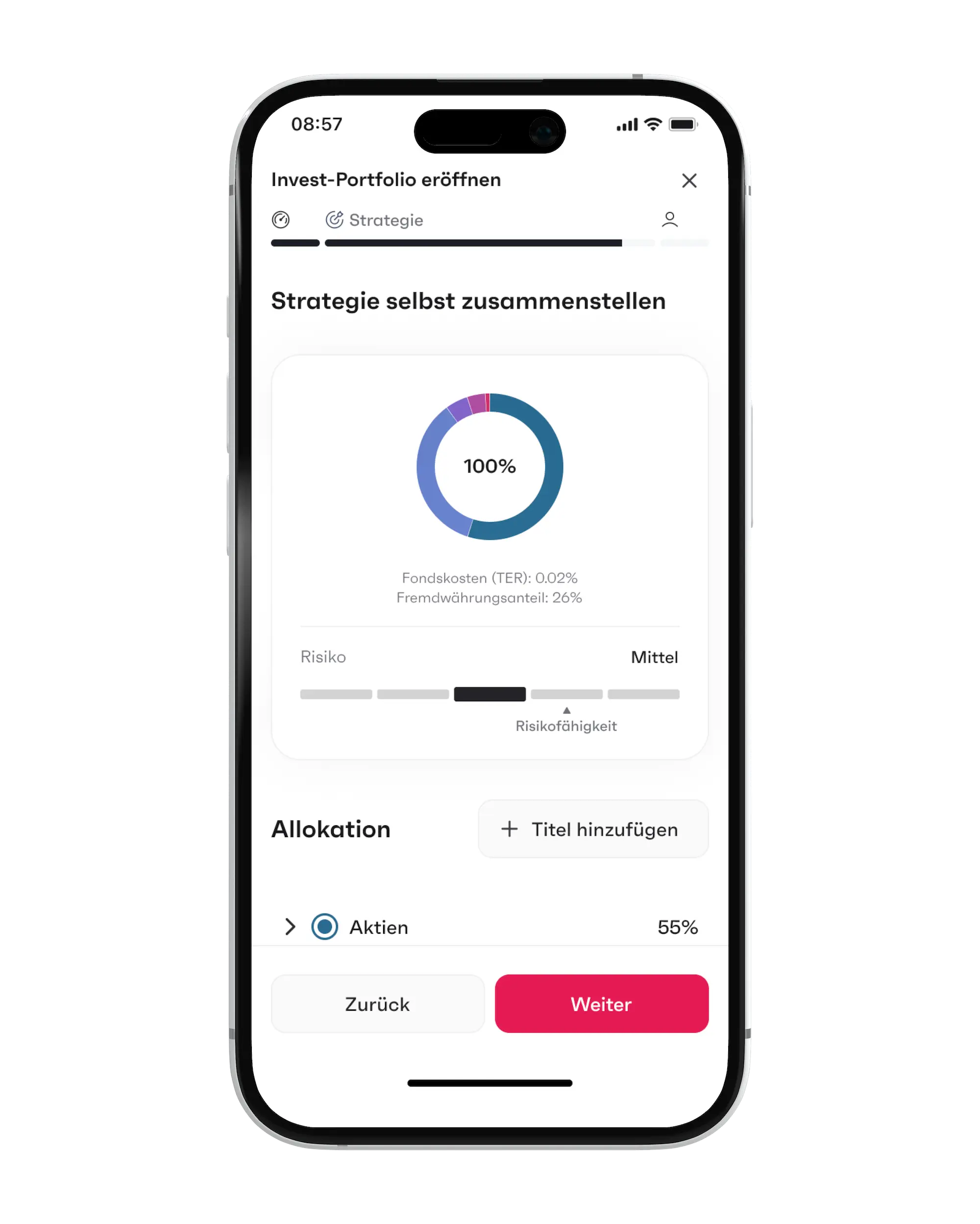 Erfassung deiner persönlichen Daten in der finpension Invest App