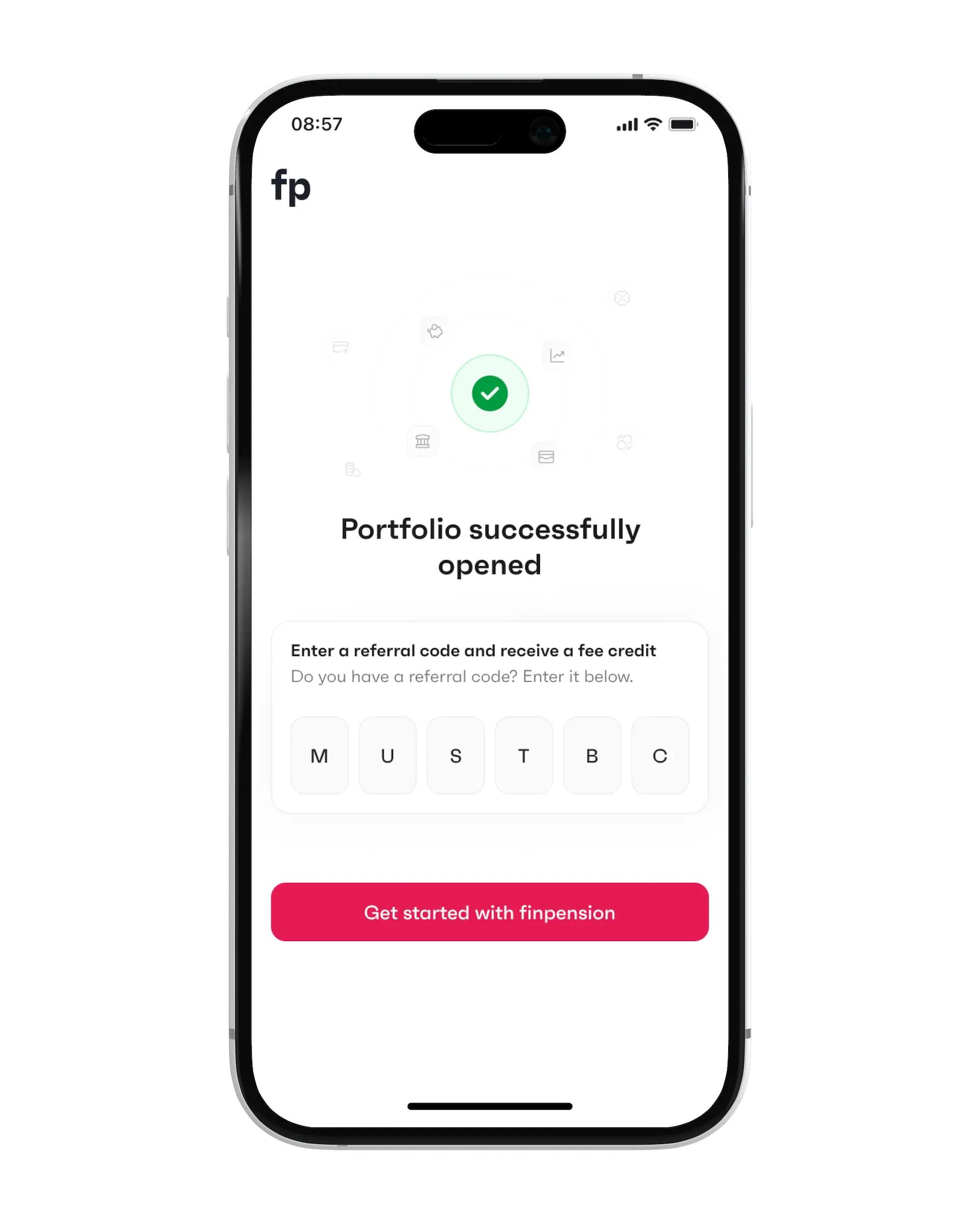 Entering the finpension promo code 'MUSTBC' to get a CHF 25 fee credit