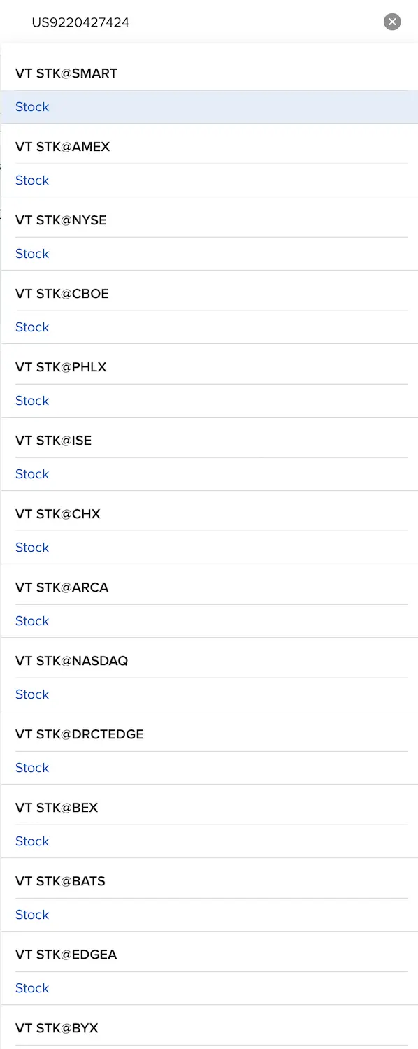 Searching for the VT ETF ISIN in Interactive Brokers