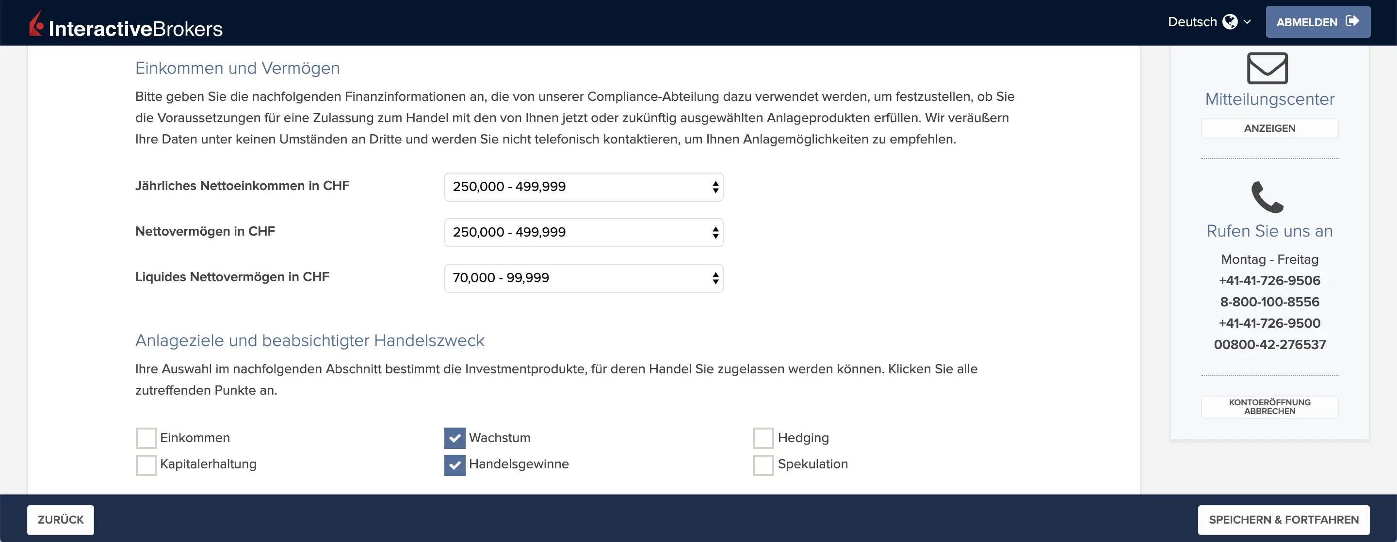 Aufsichtsrechtliche Angaben: Einkommen, Vermögen und Anlageziele